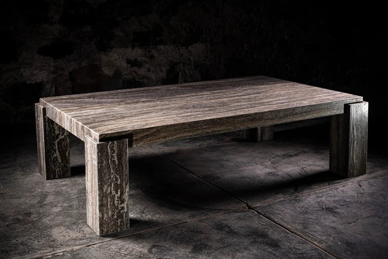 Mesa de centro de travertino plateado 060