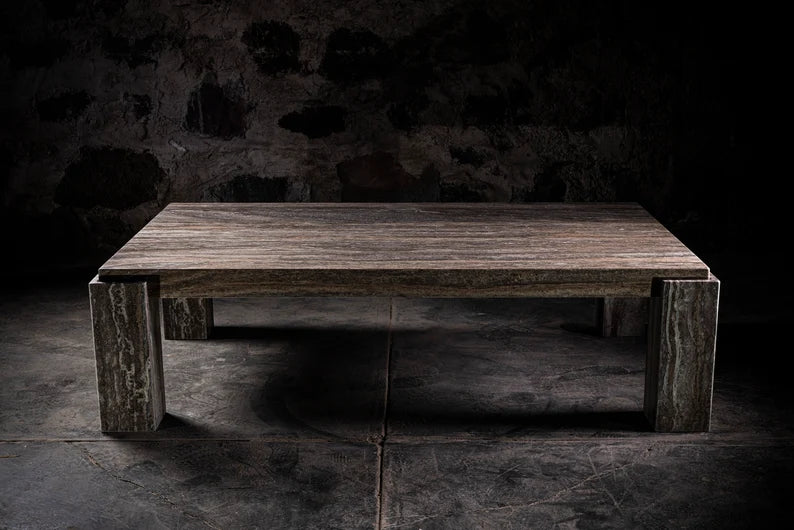 Mesa de centro de travertino plateado 060